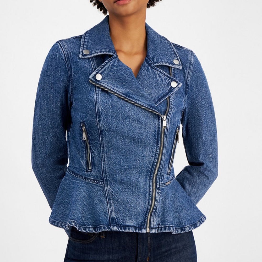 Women’s denim moto peplum jacket